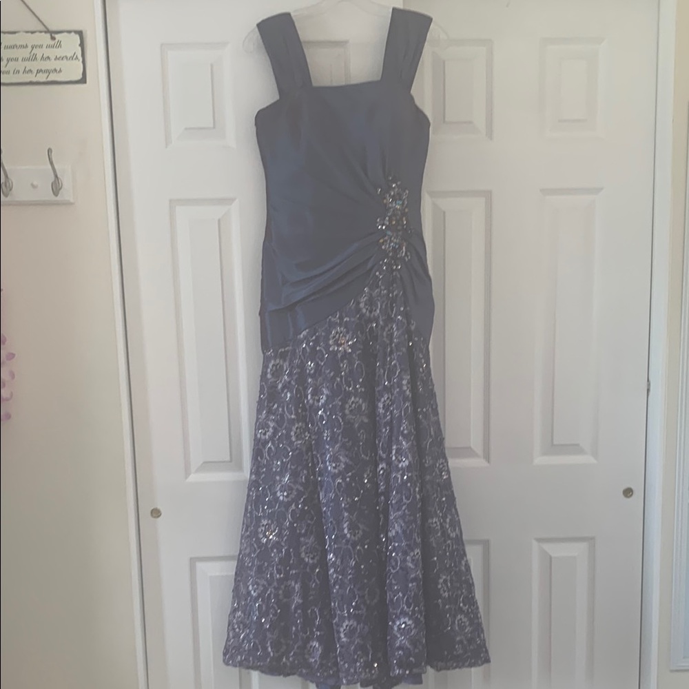 Elegant Blue Embellished Maxi Dress